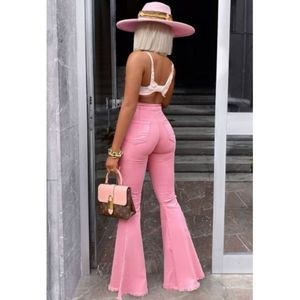 NWT Fashion Nova Extreme Bell Bottom Jeans - Blush